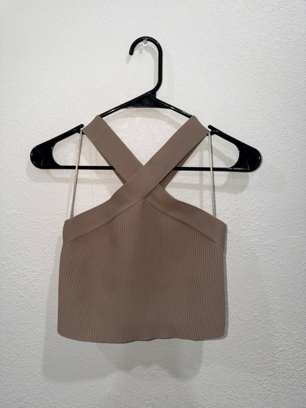 Sincerely Jules Taupe Cross-Strap Ribbed Crop Top
